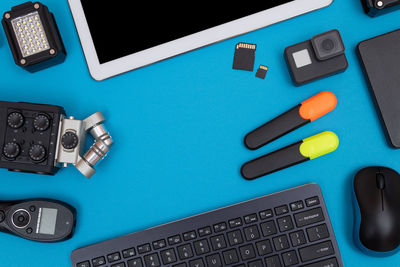 High angle view of computer keyboard on table