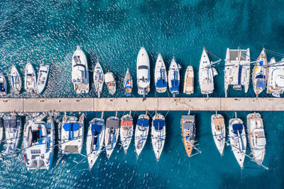 Directly above shot of boats moored on sea