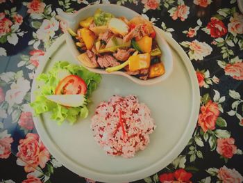 High angle view of food on table