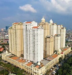 Beautiful aerial view of office buildings and apartments, in jakarta - indonesia.