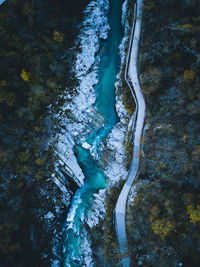 High angle view of waterfall in forest