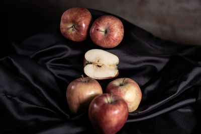 High angle view of apples on table