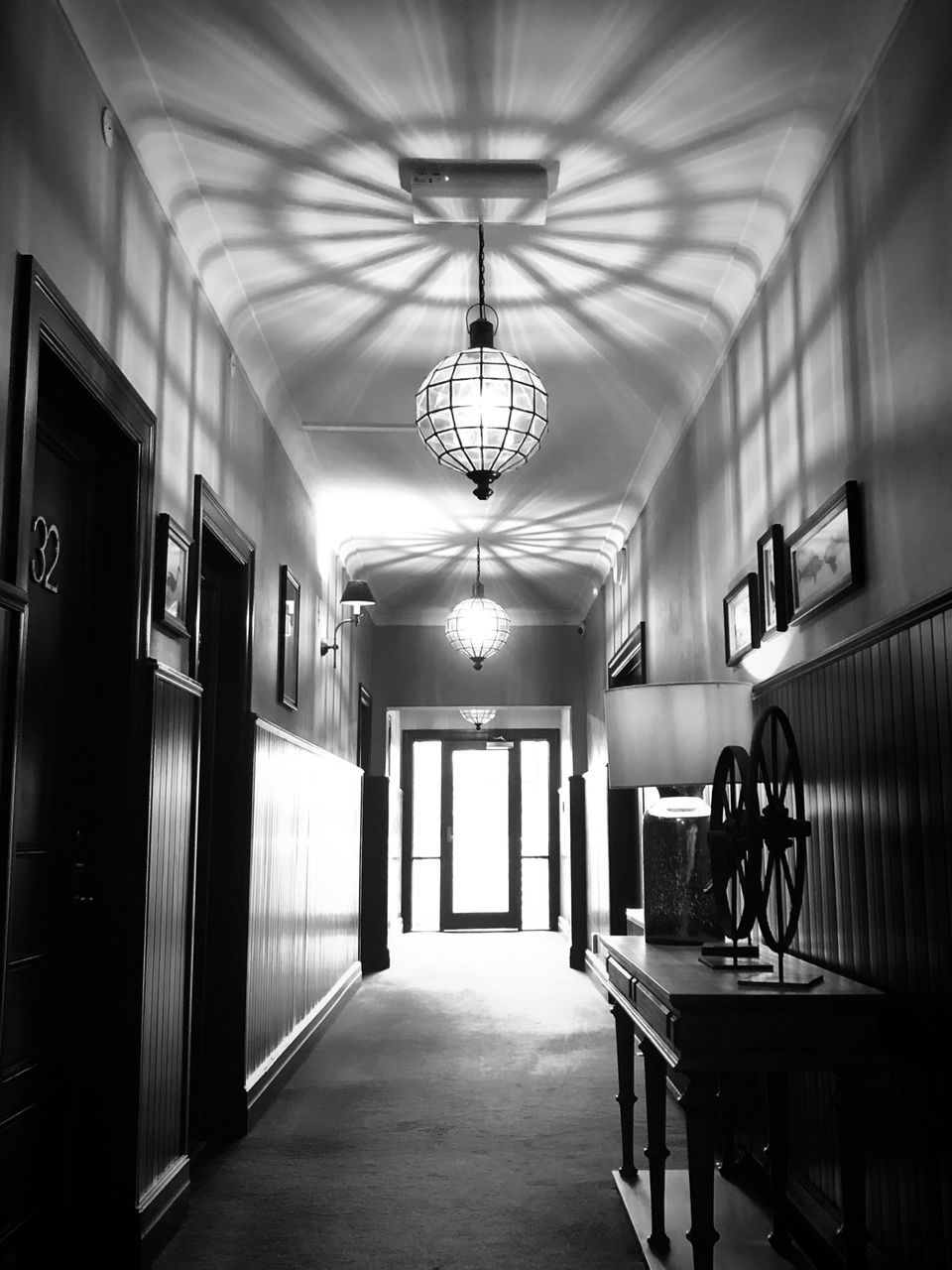 INTERIOR OF ILLUMINATED EMPTY BUILDING