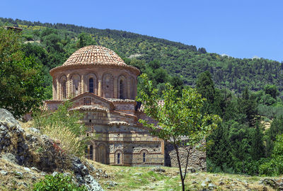 Exterior of historic building against clear sky