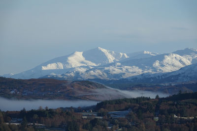 Scenic view of snowcapped mountains against sky