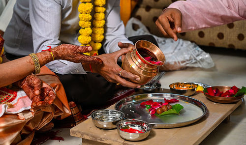 Close up photograph of traditional candid colorful of indian wedding