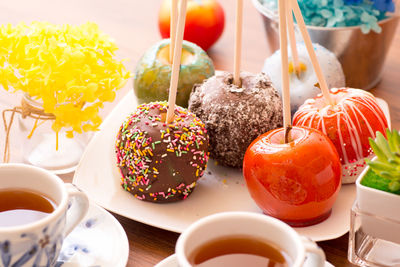 High angle view of food on table