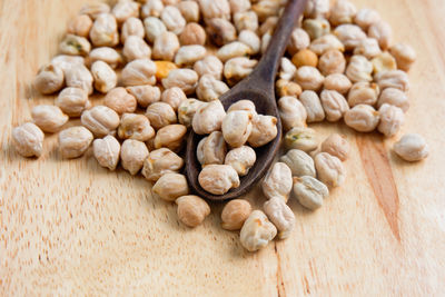 High angle view of peanuts on table