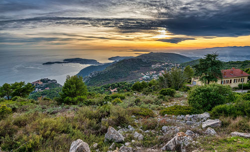 View of the coast of the sea from the alps in eze, france