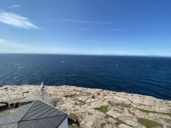 High angle view of sea against blue sky