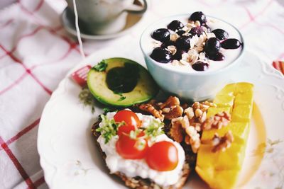 High angle view of breakfast in plate