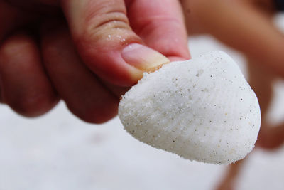 Close-up of hand holding ice cream