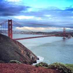 Suspension bridge over river