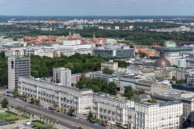 High angle view of buildings in city