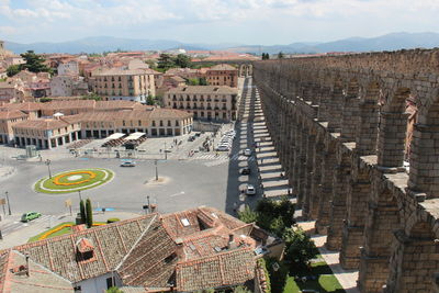 Aqueduct of segovia against sky in city