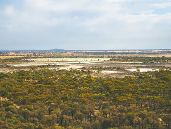 High angle view of field against sky