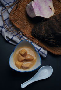 High angle view of breakfast on table
