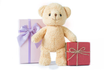 Close-up of stuffed toy against white background