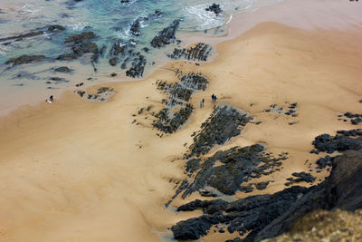 High angle view of sand at beach