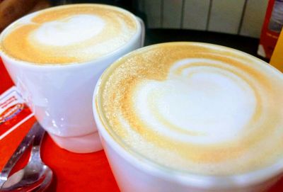 Close-up of cappuccino on table