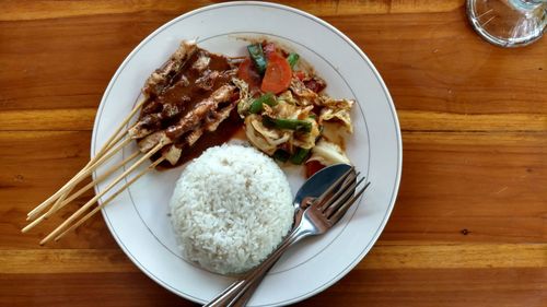 High angle view of food in plate on table