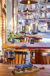 Chairs and tables at restaurant