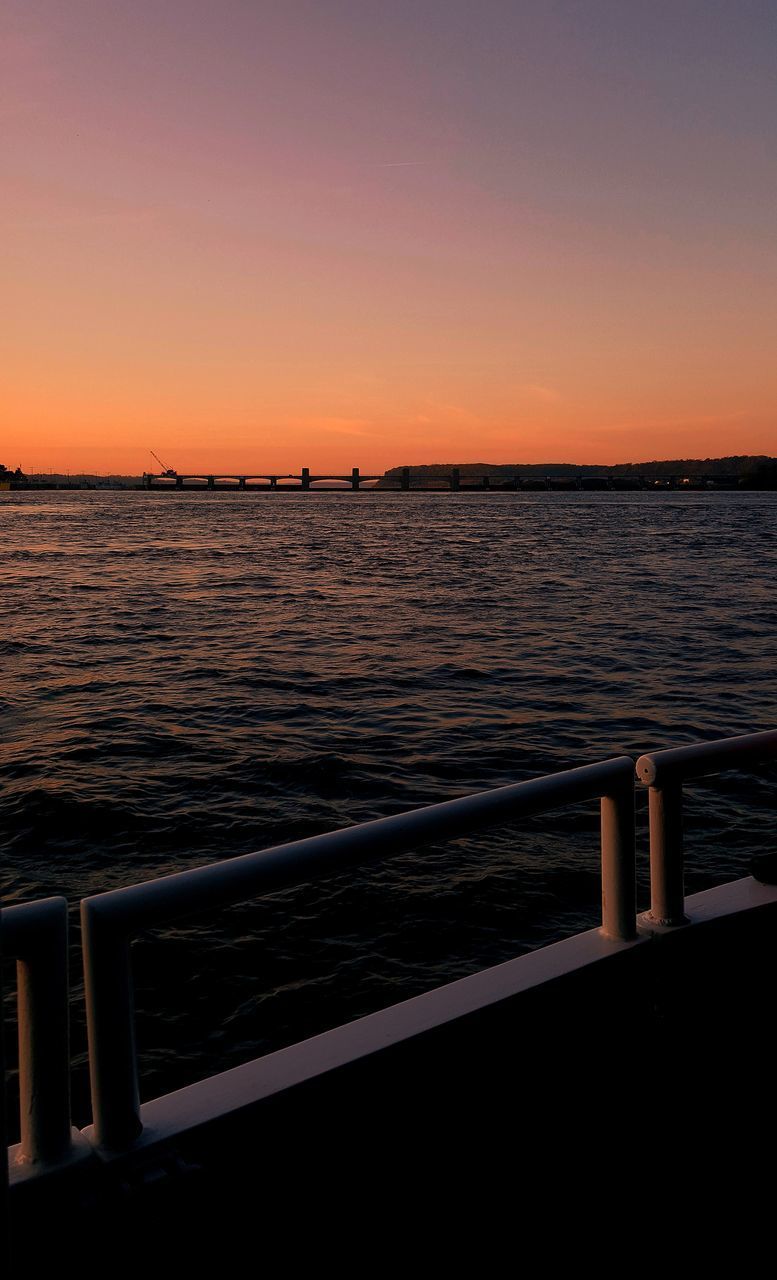 SCENIC VIEW OF SEA AGAINST CLEAR SKY AT SUNSET