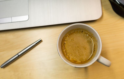 High angle view of coffee on table