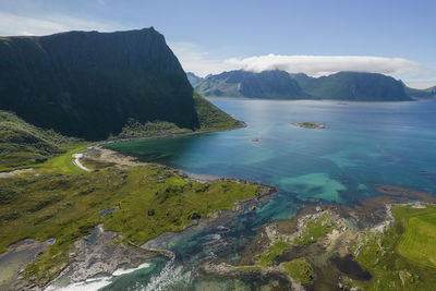 Lofoten islands scenic archipelago in the norway during sunny summer day. 