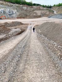 Rear view of man walking on road