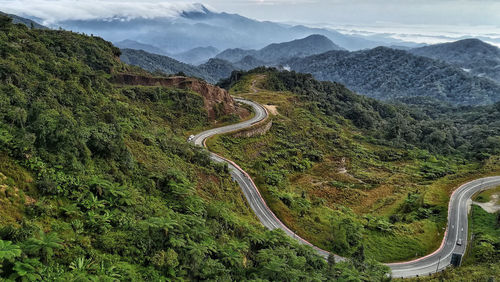 High angle view of mountain road against sky
