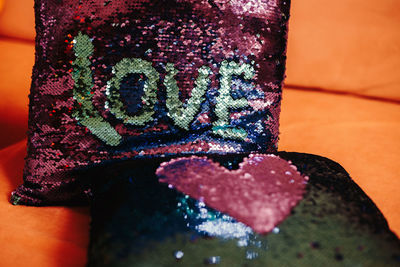 Close-up of heart shape on table