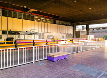 View of empty seats in subway station