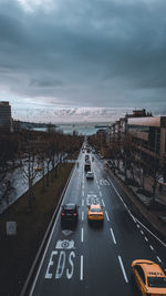 High angle view of traffic on road against sky