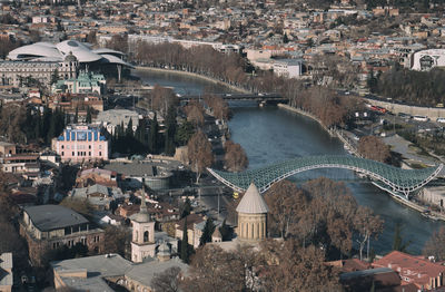 High angle view of buildings in city