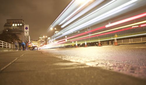 Light trails on road at night