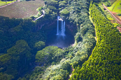 High angle view of waterfall on land