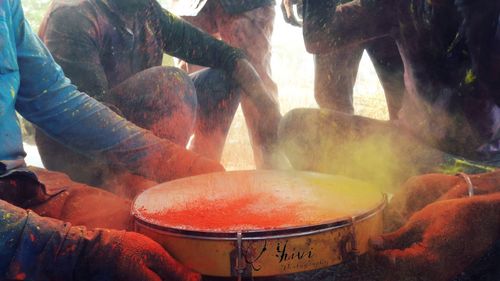 Panoramic shot of man preparing food