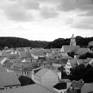 High angle view of townscape against sky