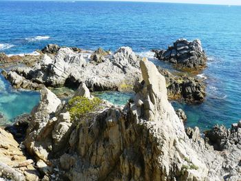 High angle view of rocky coastline