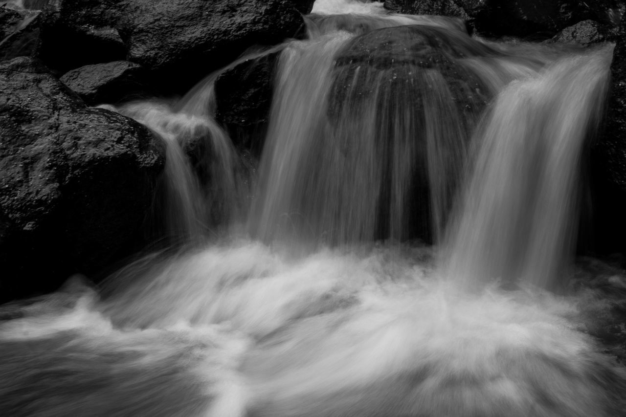 SCENIC VIEW OF WATERFALL AGAINST ROCKS