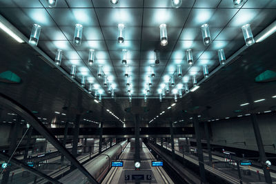 Low angle view of illuminated ceiling