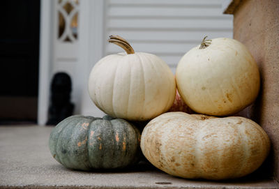 Close-up of pumpkins on table