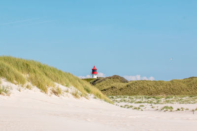 Scenic view of beach against clear sky