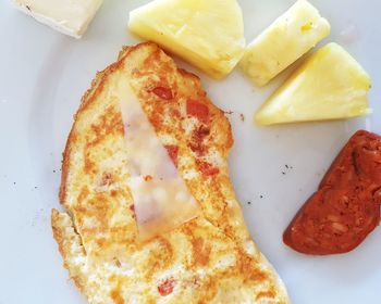 High angle view of breakfast served in plate