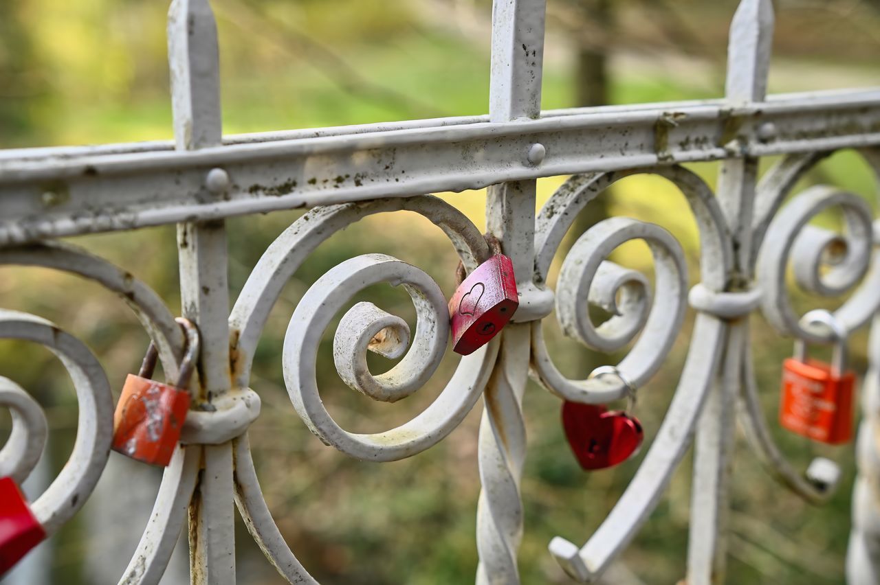 metal, protection, security, iron, no people, fence, day, close-up, railing, focus on foreground, gate, red, lock, outdoors, wheel, nature, vehicle, transportation, architecture