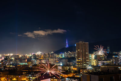 Georgia - tbilisi. meeting new 2020 year with fireworks over the central part of tbilisi 01.01.2020