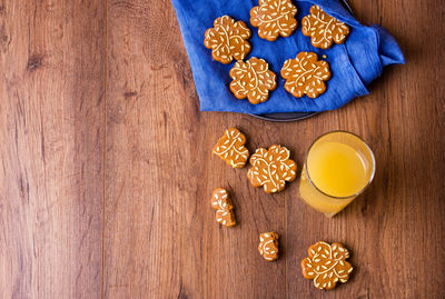 High angle view of breakfast on table