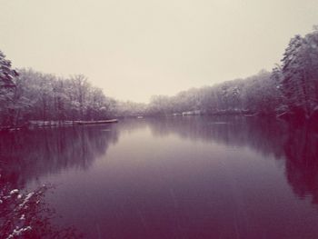 Scenic view of lake against clear sky during winter