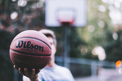 Close-up of man with text